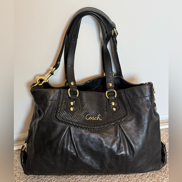 Coach Handbags - 2012 Coach Ashley Satchel Handbag Black Leather Snake Print detail EUC
